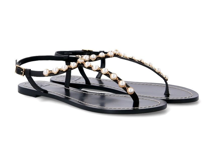 Tory Burch Emmy Pearl T-Strap Flat Sandals. Size 10 Ret. $248